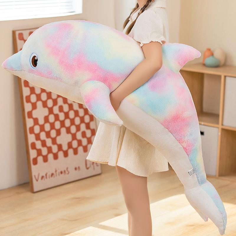 50-130cm Entzückendes Buntes Delfin-Stofftier Spielzeug Riesige Dimension Meeresbewohner Kissen Kuscheltier Sanftes Kissen Schlafpuppen entworfen für Weihnachtsgeschenke