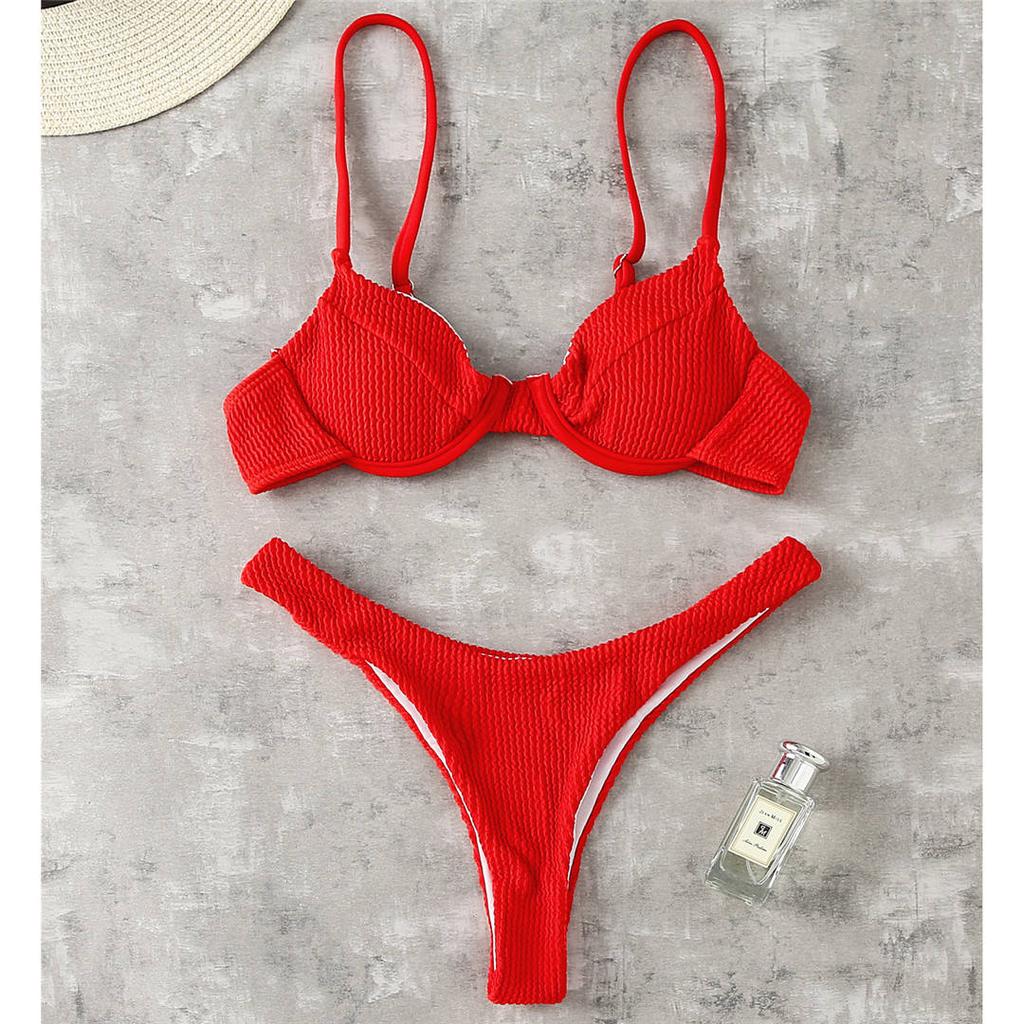 2026 New Ribbed Underwired Bikini Female Swimsuit Women Swimwear Two-pieces Bikini Set Thong Bather Bathing Suit Swim V2697