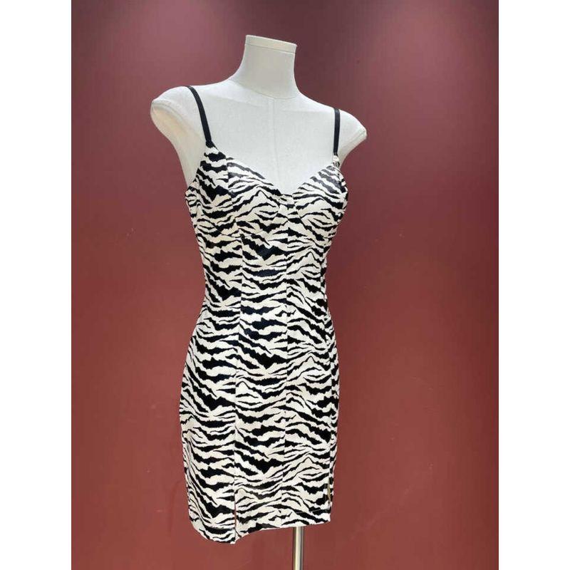 Sexy Style Zebra Stripe Sling Leather Skirt Waist-Tight Slim Looking Hip-Wrapped Dress Women