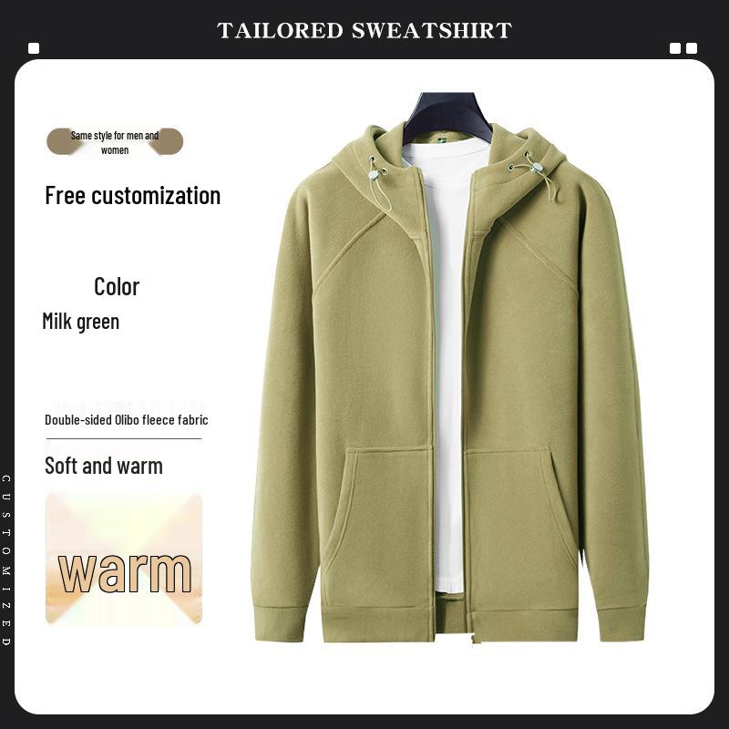 Premium Merino Wool Hooded Sweatshirt with Custom Logo - Autumn/Winter Double-Sided Fleece Jacket