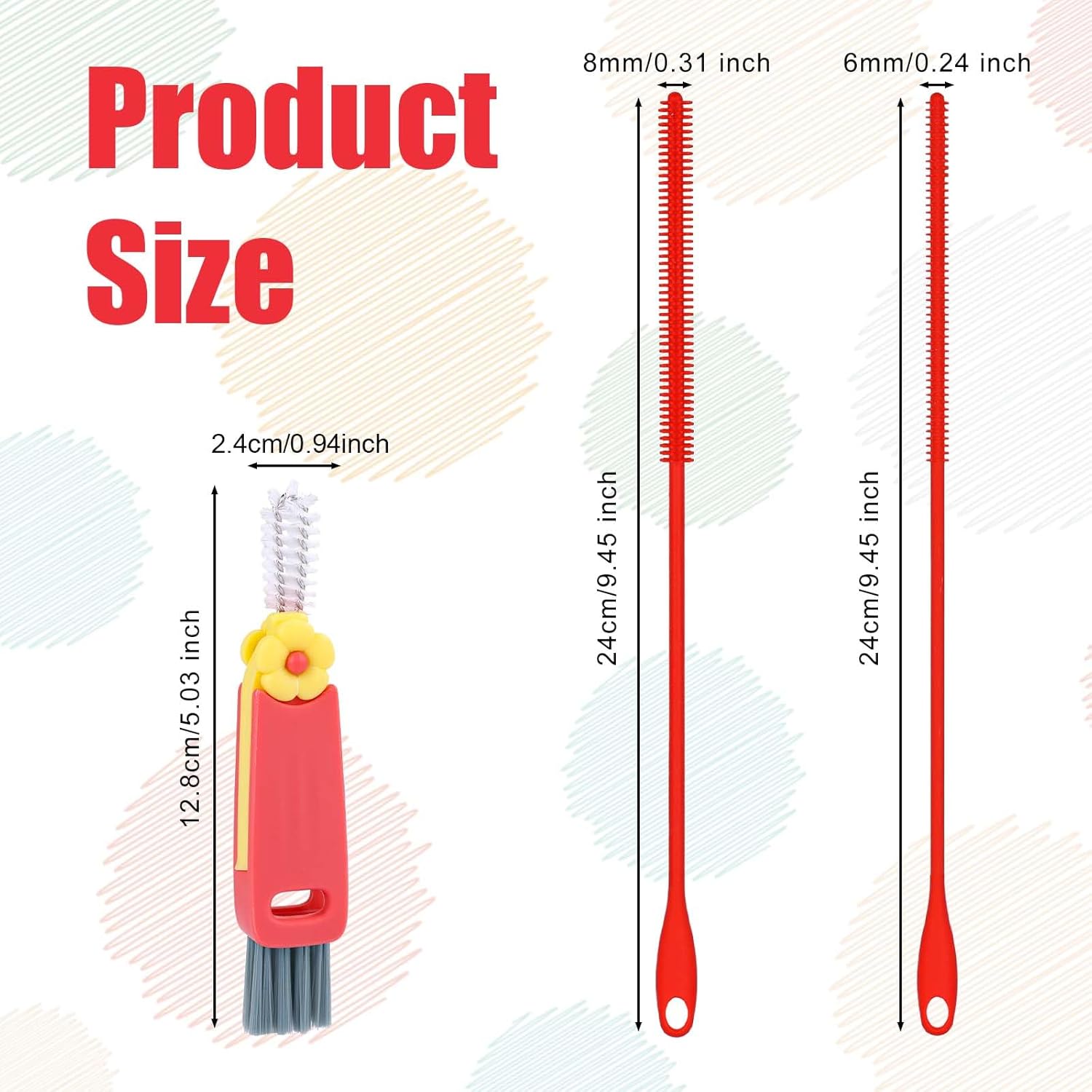 3pcs Silicone Straw Brush and Cup Lid Cleaning Brush, Ultra Long Straw Cleaning Brush Reusable Bendable Silicone Straw Cleaner Pipe Brush Cup Lid