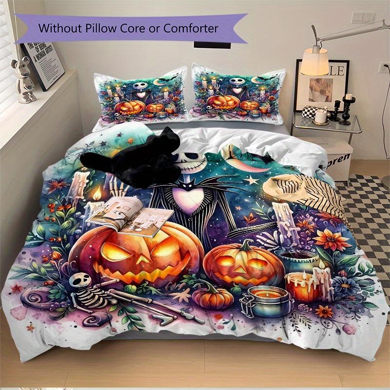 3pcs Nightmare Before Christmas Jack Bedding Set - Includes Quilt Cover and Pillowcases, Suitable for All Seasons, Machine Washable - Ideal Gift