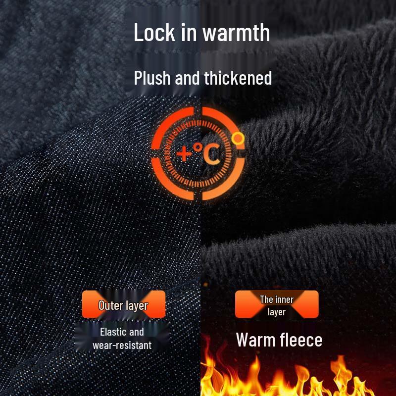 TRIES Men's Fleece-Lined Slim Straight Denim Jeans