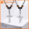 Vnox Cross Pendant Necklace for Men Women Tiger Eye Black Bead Wax Rope Adjustable Faith Prayer Religious Jewelry Gift 2 Styles