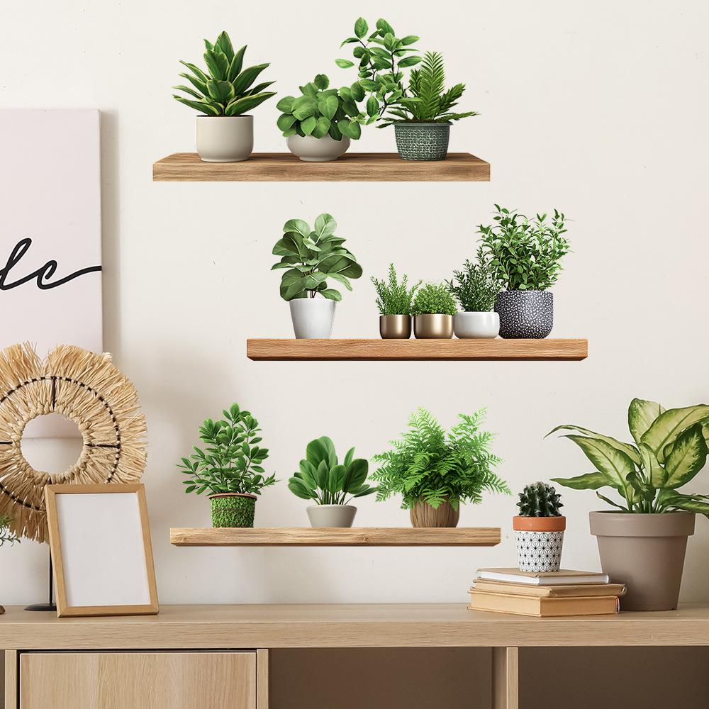 Painted Green Plants Potted Plants Shelves Bedroom Living Room Home Background Beautification Decorative Wall Stickers
