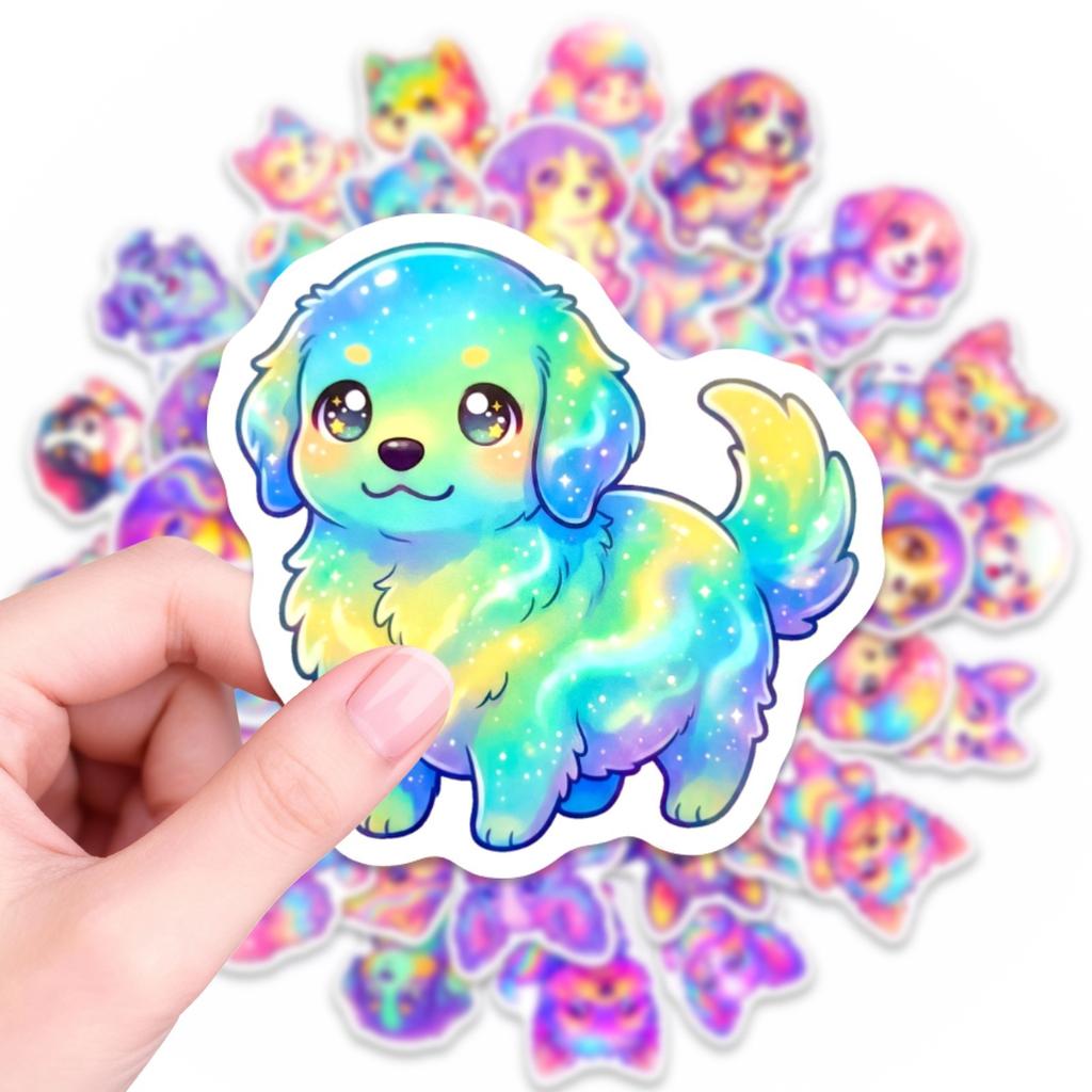 50 Soft Cute Colorful Dog Cartoon Stickers Healing System Gradual Change Rainbow Water Cup Hand Account Decorative Stickers