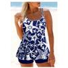 Women's Summer Fashion Beachwear Swimwear White Petunia Print Tankini Swimsuit Two Piece Bikini Set Swimwear S-6XL