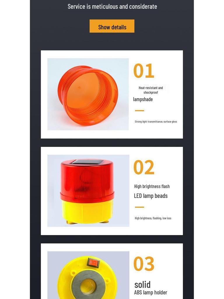 Solar-Powered Strobe Light with Magnetic Base for Construction and Traffic Safety