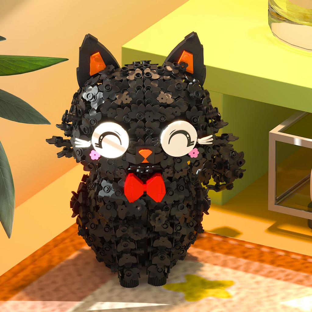 Black Floral Cat Building Blocks Educational STEM Toy for Girls Creative Bricks Model Gift