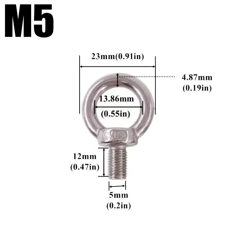 M4 M5 M6 M8 Eyebolt Rings Stainless Steel Lifting Eye Hoist Rings Hooking Nut Screw Easy Installation Marine Rigging Accessories