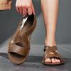 Sandali bassi semplici fatti a mano da uomo Sandali romani estivi Pelle rétro nero marrone Punta aperta Scarpe da spiaggia Taglie forti
