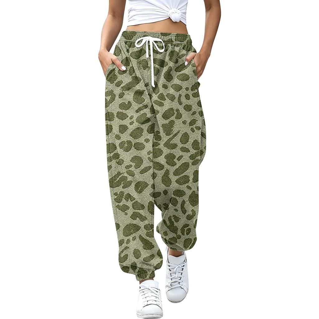 Pantaloni da jogging casual da donna con stampa leopardata e polsini