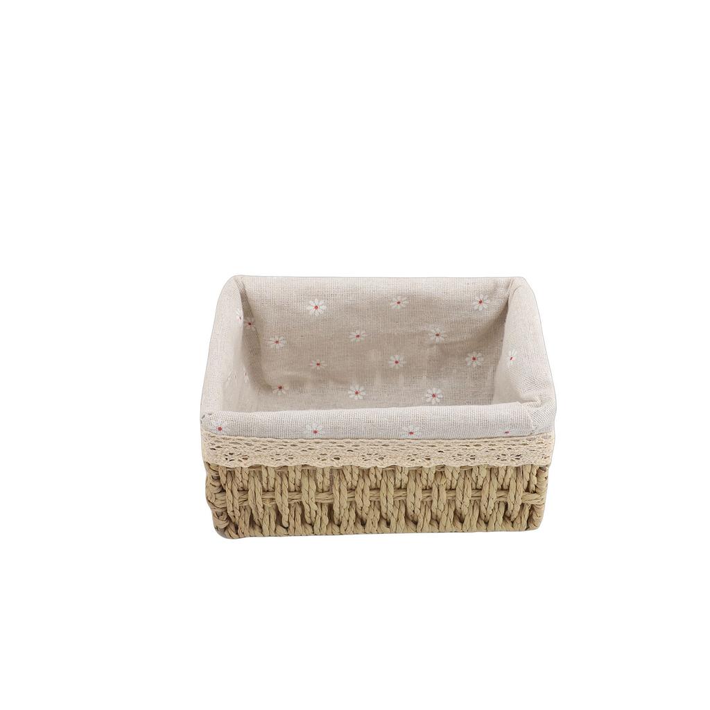 3pcs Storage Baskets Multifunctional Handwoven Paper Rope Baskets with Daisy Patterned Removable Liners for Stationery