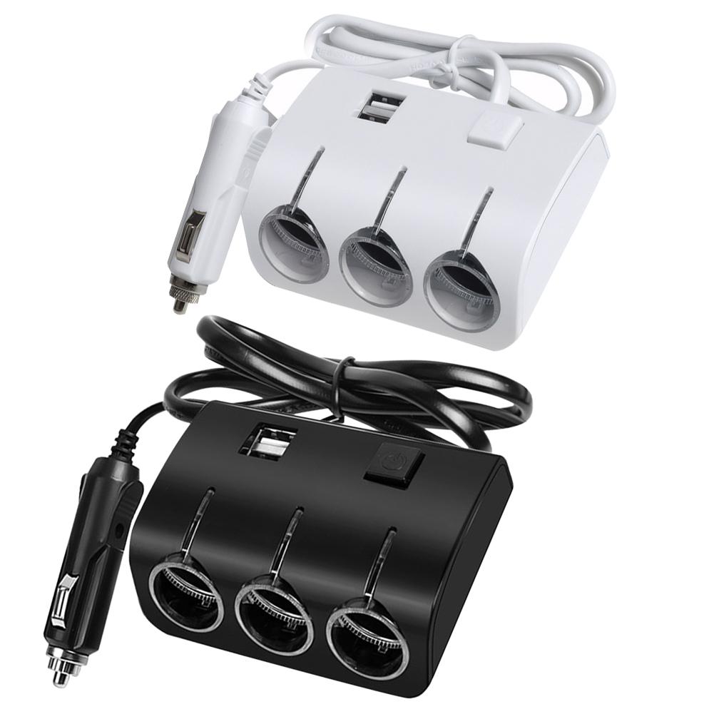 3 In1 Car Cigarette Lighter Socket Splitter with 10A Insurance Tube 2 USB Car Charger Splitter Extender LED Blue Light Indicator