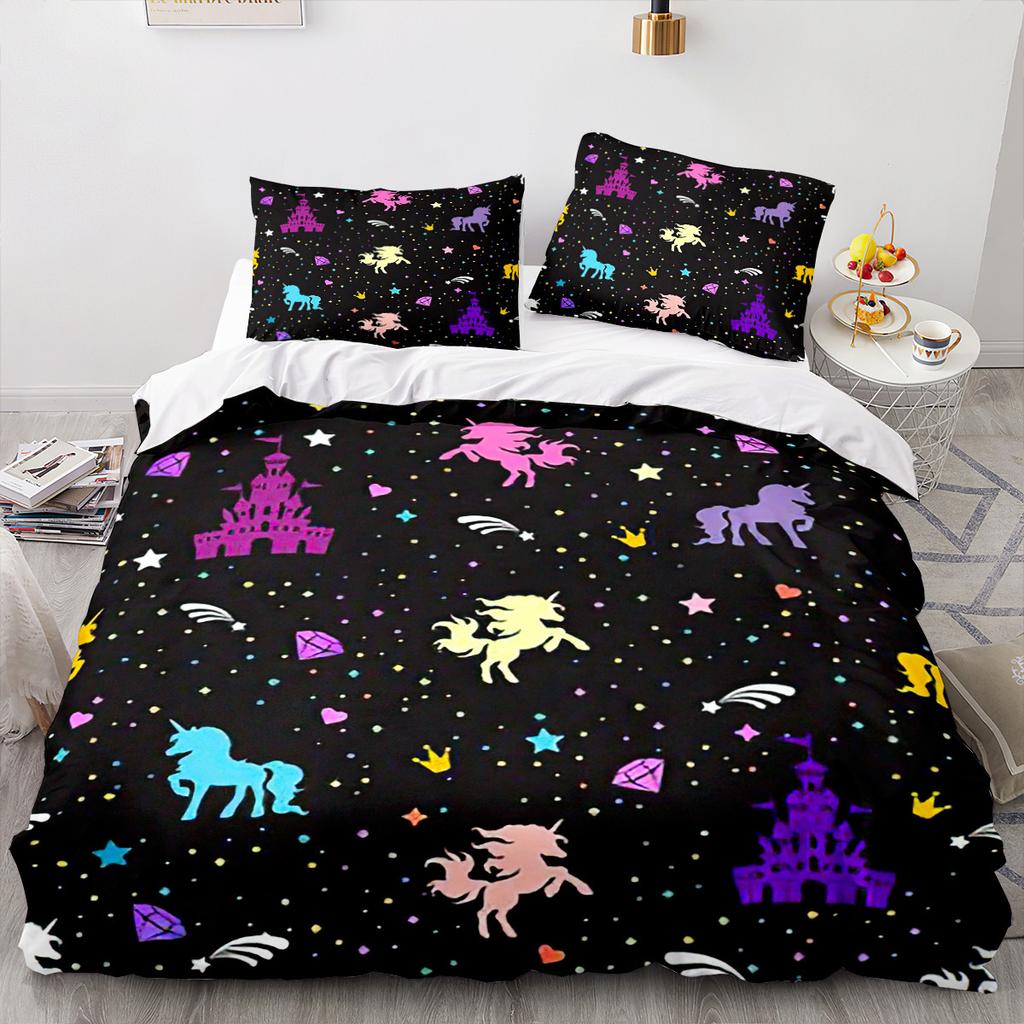 Unicorn Cartoon Rainbow Series 3D Quilt Set Three-Piece Digital Printing Kit