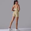 European and American seamless knitted solid color beautiful back high elastic tight yoga suit set running fitness suit two-piece set women