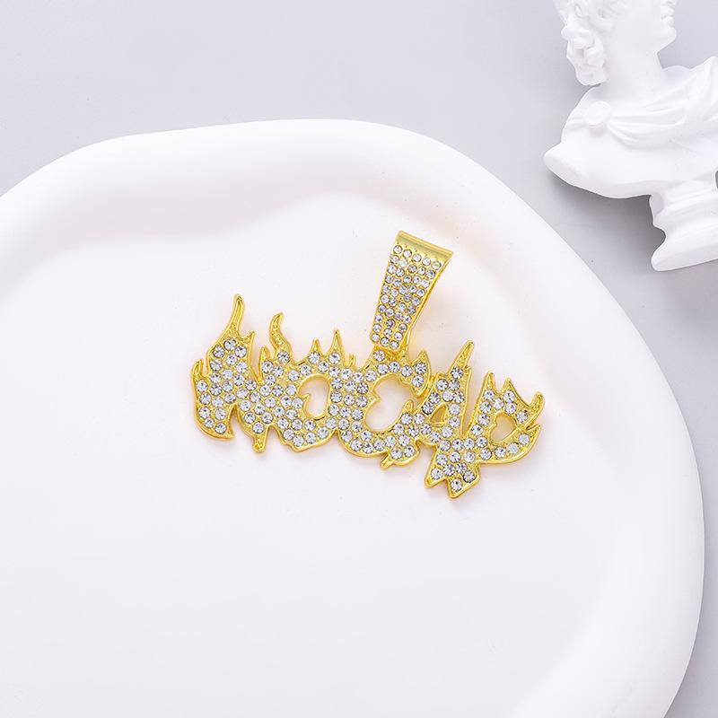 European and American Hip-hop Retro Flame Letter Pendant Men's Necklace Niche Personality Fashion Full Diamond Letter Versatile Necklace