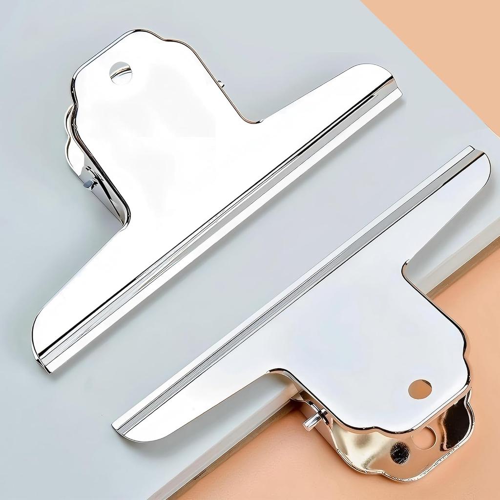 12Pcs 4inch Large Bulldog Clip, Silver Stainless Steel File Binder Clips Clamps Metal Food Bag Paper Clips for Home Office Schoo