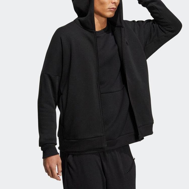 Adidas Solid Color Logo Casual Zip Hoodie Jacket Men Outerwear Black HM2686