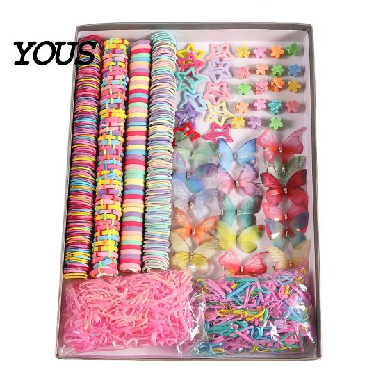 Elastic Fabric Hair Ties Colorful Bands Clips Mini Claw Rubber Versatile Kit with Box for Girls Teens Children, Accessories Daily Styling Everyday