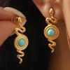 European Style Snake Shaped Stud Earrings Minimalist Design Stainless Steel 14K Gold Plated Turquoise Earrings For Women