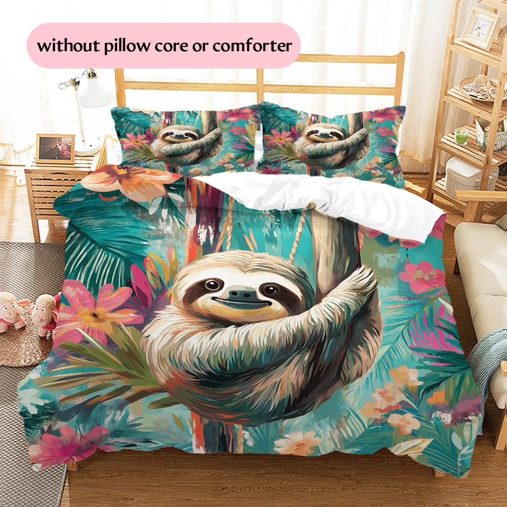 Jungle Sloth Pattern Bedding Quilt Set  Home Decoration  Gift (1 * Duvet Cover + 2 * Pillowcase  Without Core)