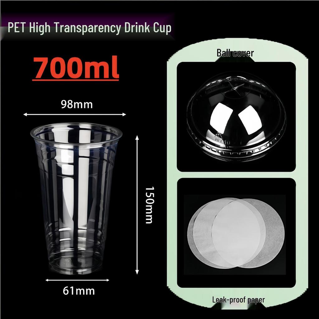 PET Disposable Milk Tea Cup with Lid & Straw - 98mm Caliber, Thickened Plastic for Fruit Tea or Coffee Takeaway