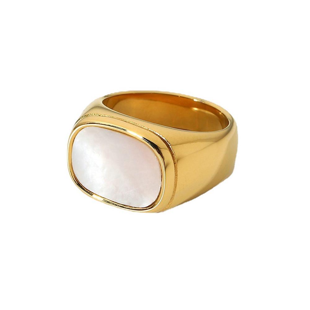 

Yori Statement Rectangular Shell Stainless Steel Ring 18K PVD Plated High Quality Charm Stylish Golden Jewelry Gift 2024 6 золотистый