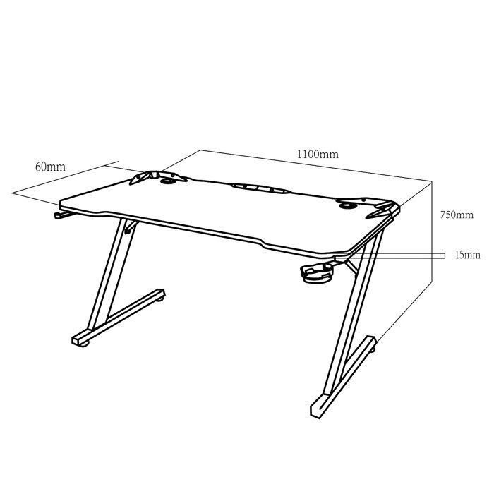 Bureau gaming - NanoRS - RS345 - Noir - 110x60cm - Charge max 150kg