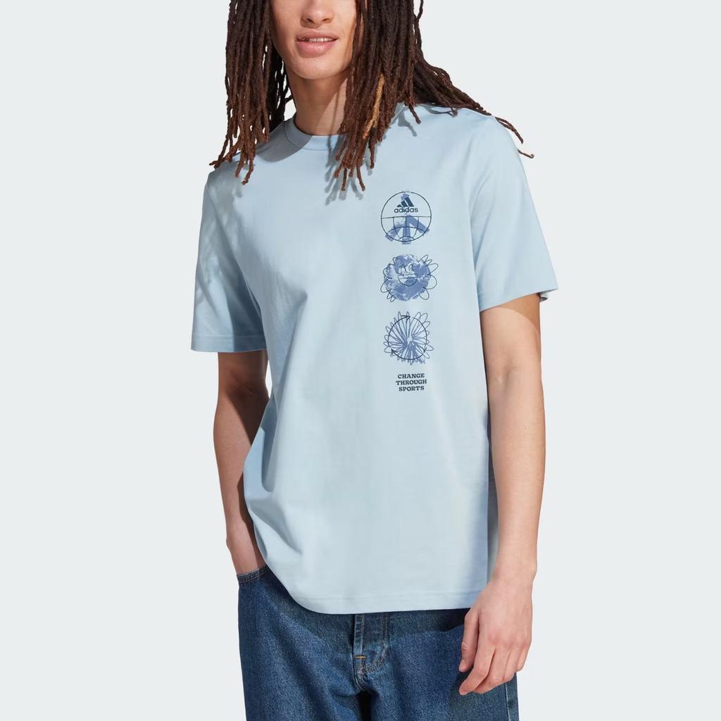 Adidas T Shirts Men's Blue Crew Neck Moderate Straight Fit IL5404