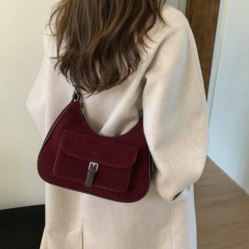 Suede Bag Women's Large Capacity 2025 New Autumn and Winter Matte Retro Shoulder Underarm Bag Commuter Dumpling Bag