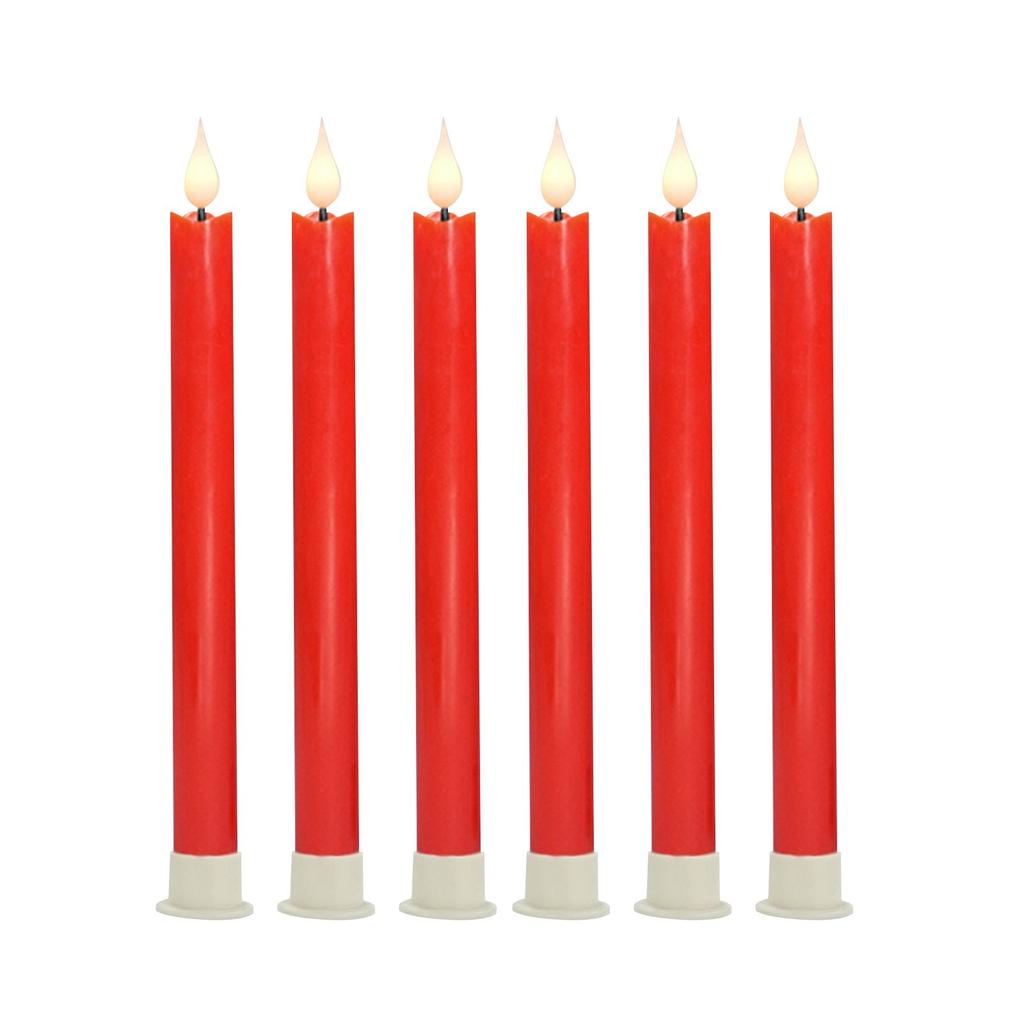 Red Conical Flameless Candle, 3D Flame Decorative Candle Lamp LED Electronic Candle Lamp 6 Piece Set