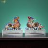 Aris & Juno Liuli Handmade Glazed Pixiu Pair Sculpture, Fortune Wealth Guardian Ruyi Ornament Set, Chinese Style Home Office Desk Decoration, Feng