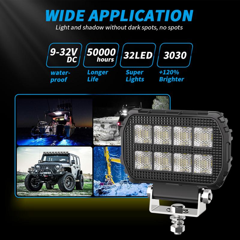 Square Offroad Lighting Led Amber Driving Offroad Lights High Amber Multi-Functional Dustproof Automotive Truck Road Atv Trailer