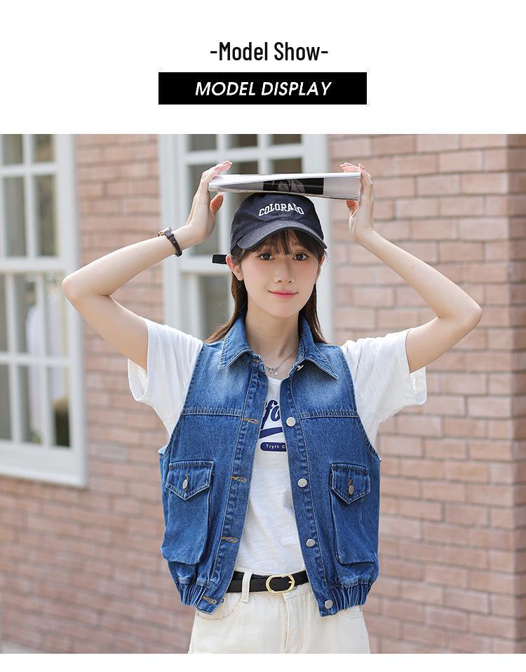 Trendy Korean-Style Blue Distressed Denim Vest for Women