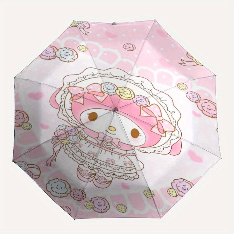 Pink Flowers My Melody Automatic 3-Fold Umbrella Design, Cute Cartoon Pattern, Portable Outdoor Umbrella, Perfect, Holiday Gift for Disney fans.Y077
