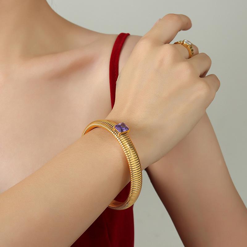 Elegant Gold-Plated Zircon Elastic Bangle: Korean-European Style Women's Jewelry