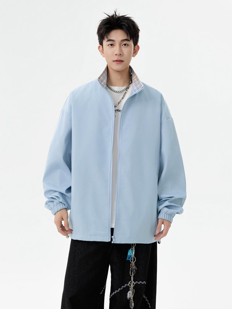 2025 Men's Trendy Color Block Patchwork Jacket - Retro Loose Fit with Lapel for Spring/Autumn