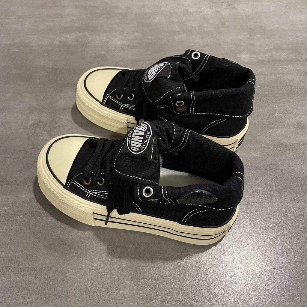 2025 Frühling/Sommer Damen Höhenvergrößernde High-Top Canvas Schuhe - Vielseitige Sportliche Casual Plateau-Sneaker
