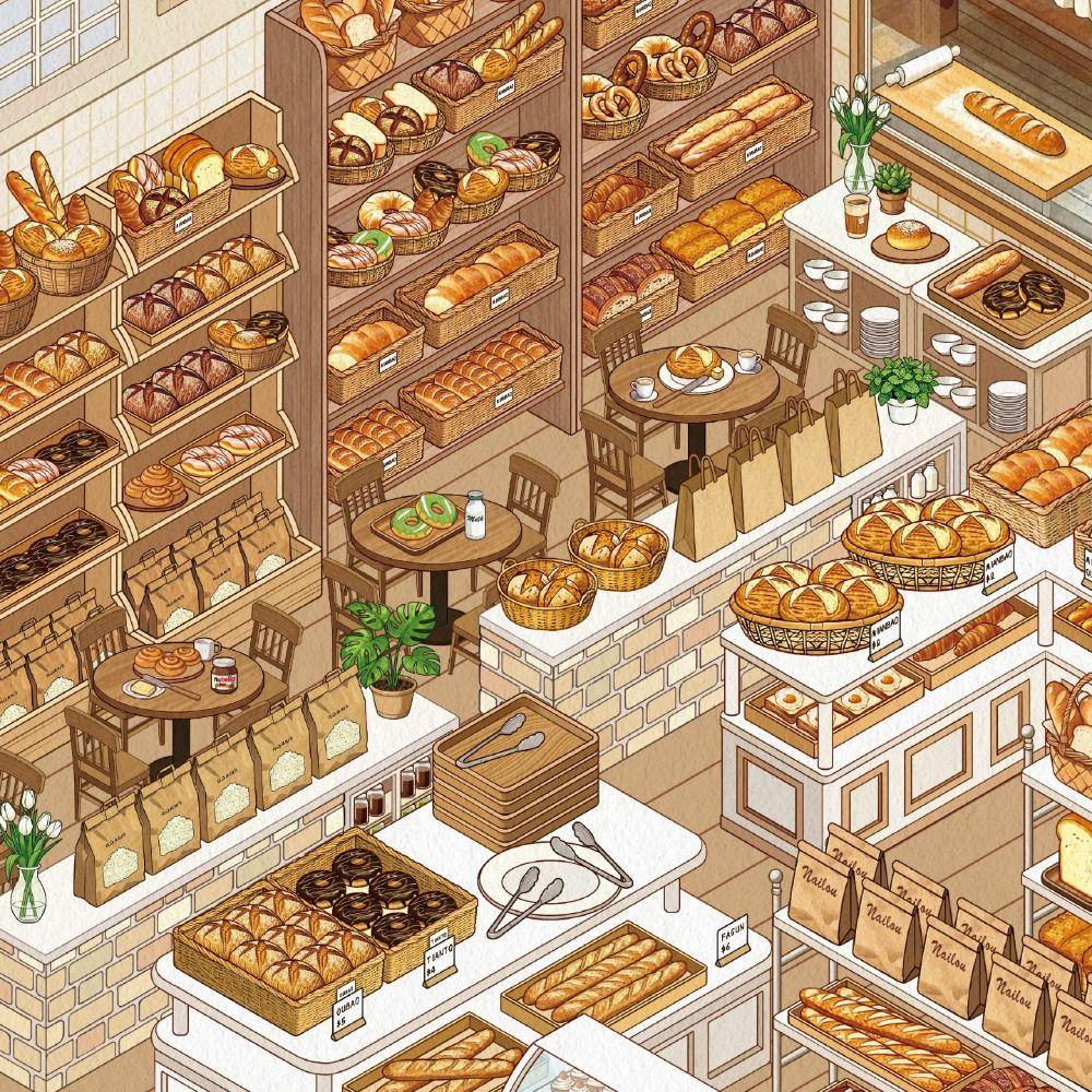 New Bread Shop Series Miniature Landscape Sticker DIY Large Size Cabin Scene Sticker Gift PET Toy Game Stickers