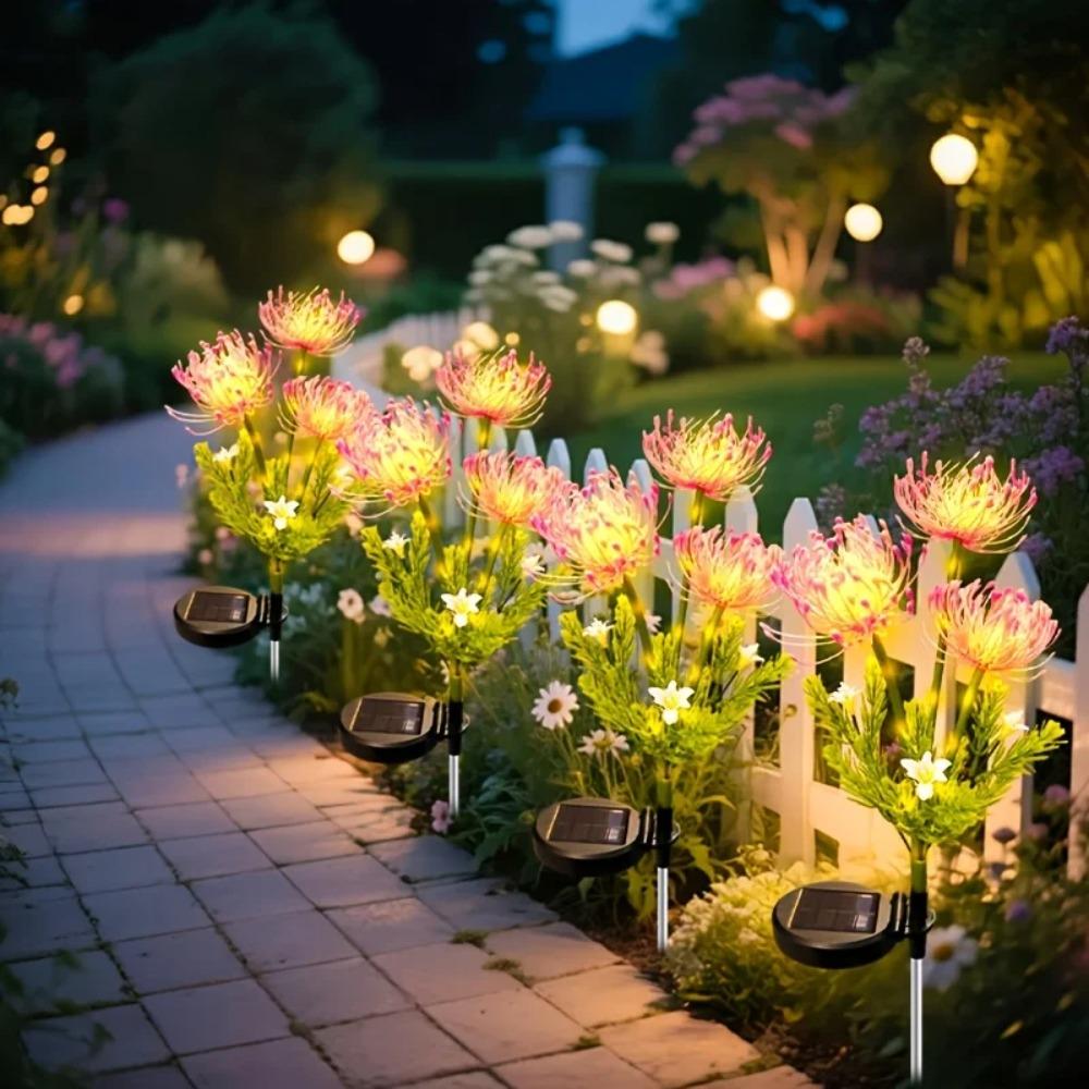 Solar Garden Lights Outdoor 3-Heads Realistic Flower Solar Stake Lights Auto On/Off Decorative Lamp for Yard Patio Lawn Pathway