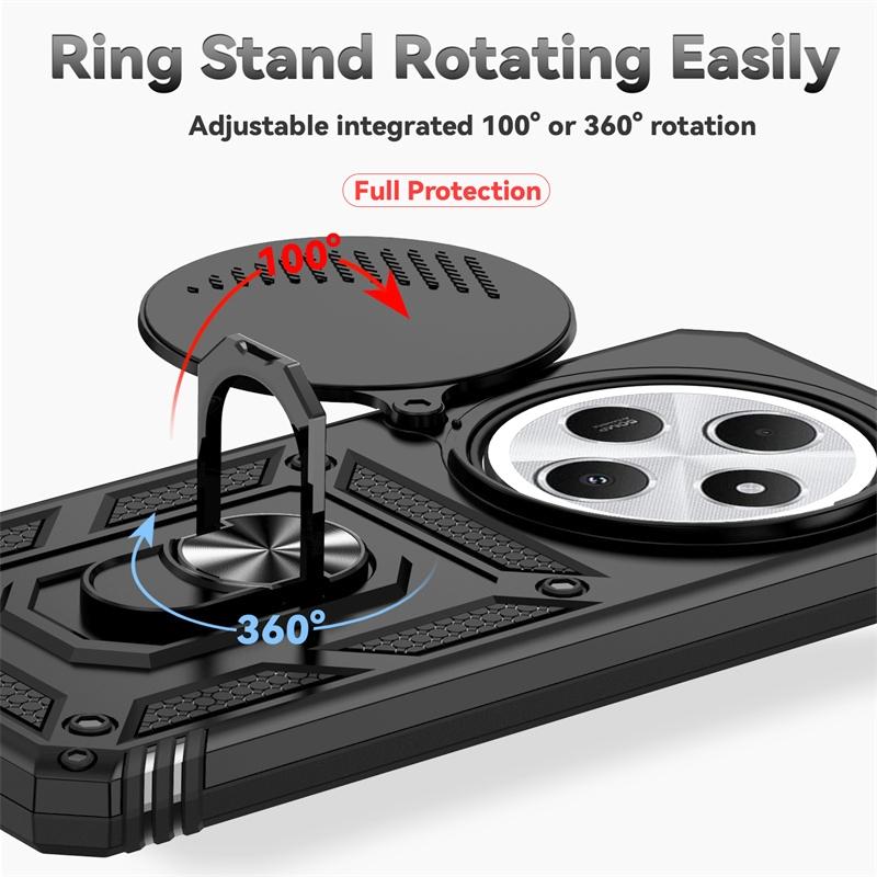 For Xiaomi Redmi 14C 4G Case Slide Lens Protect Shockproof Armor Phone Case For Xiaomi Redmi 14C 14 C Redmi14C Ring Holder Cover