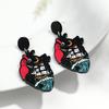 Gothic Skull Ticker Acrylic Print Earrings for Women Horror Cartoon skeleton Heart Bottle Pendant Earring Halloween Jewelry Gift