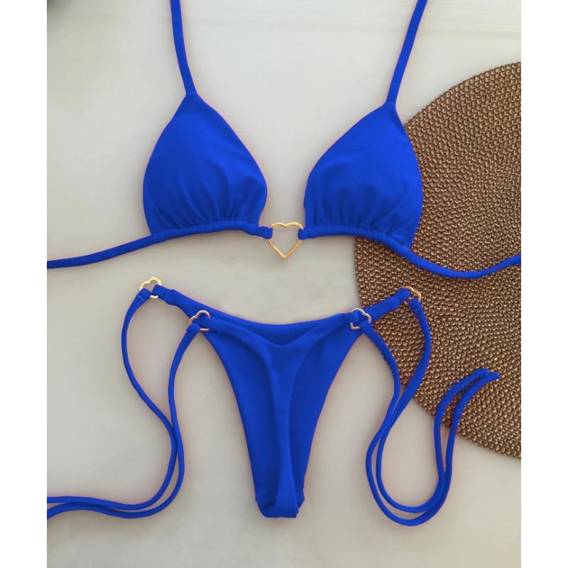 2025 New Sexy Low Waisted Bikini Set Swimsuit Female Swimwear Women Solid Red Strappy Beachwear Bathing Suits Brazilian Biquini