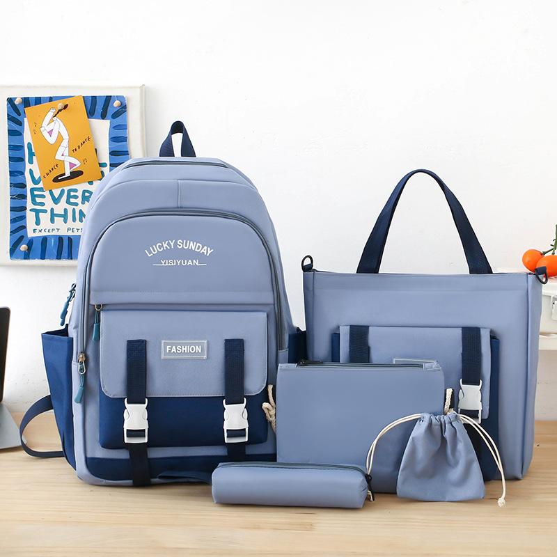 Student High school student schoolbag Large capacity Junior high school student backpack Women's school five-piece make-up backpack