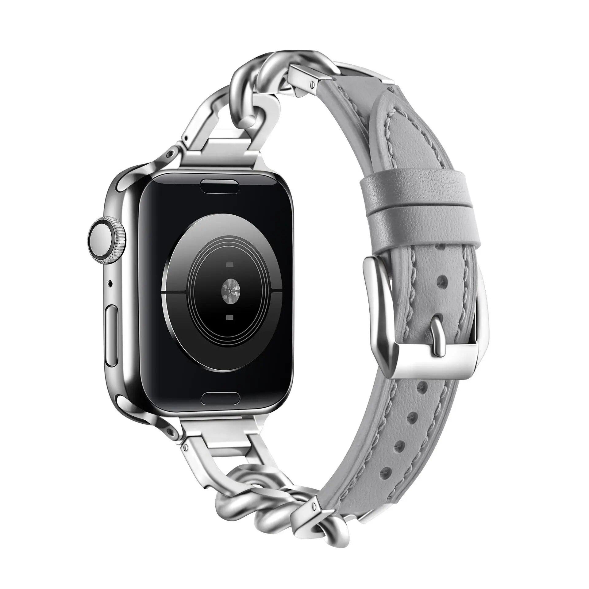 

Leather Strap For Apple Watch Ultra Band 49mm 46mm 42mm 44mm 40mm 41mm 45mm Women Stainless Steel bracelet iWatch Series 11 10 9 8 SE 7 6 5 Belt Ultra1/2/3 49mm