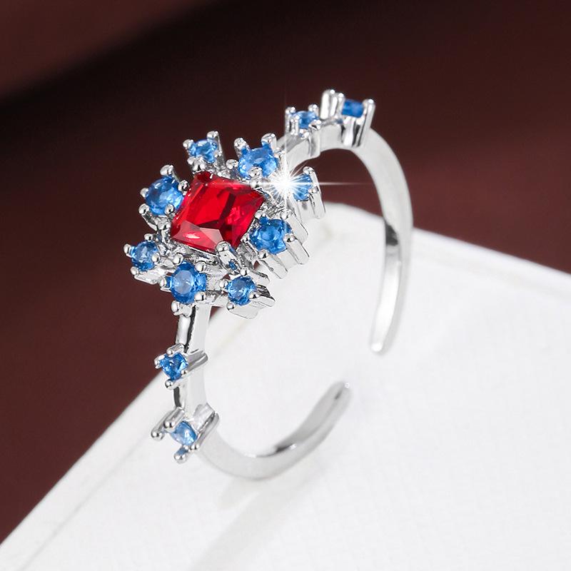 Pastoral Geometric Zirconia Flower Open Ring - Elegant Copper Women's Jewelry