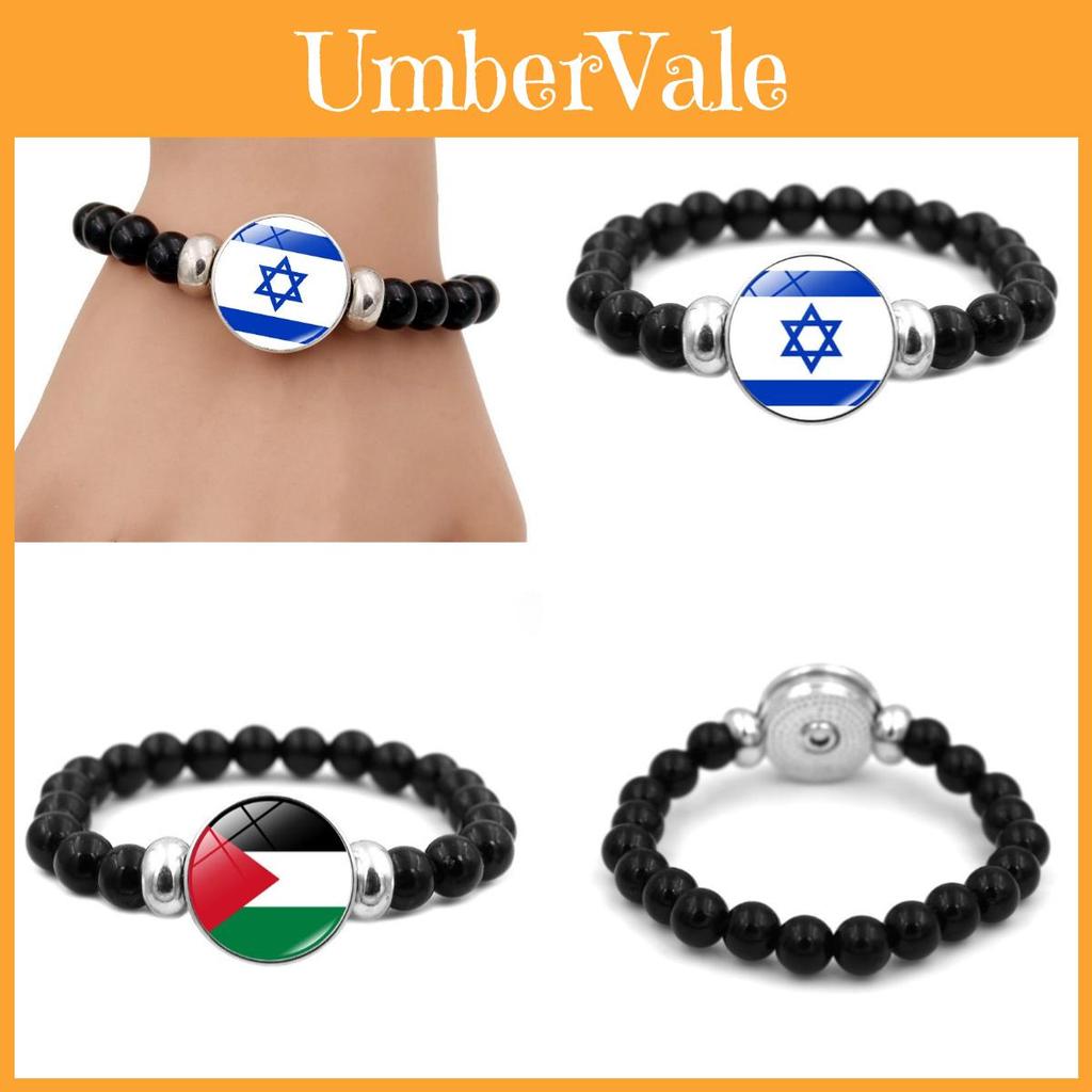 Israel Palestine Flag Gemstone Bracelet Unisex Black Beaded Jewelry Wholesale