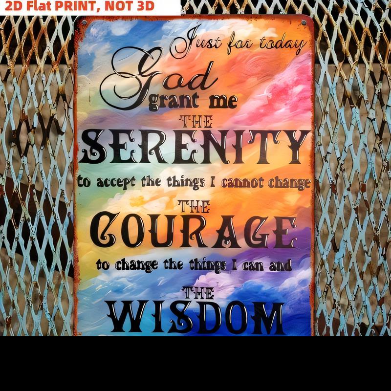 Tin Sign Just For Today Good Grant Me Serenity Courage Quote Vintage Retro Metal Wall Decor   D Flat Print Style for Living Roo