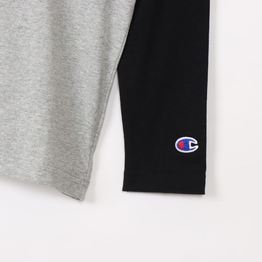 Champion Long Sleeve Crew Single Logo Raglan Long Sleeve O Gray X Size 140 Kids' T-Shirt, Neck, 100% Cotton, Embroidery, T-Shirt, CK-Y403, Black,